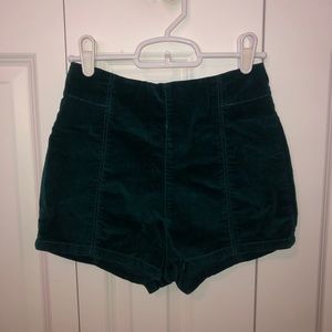 Urban Outfitters Green Velvet High Waisted Shorts